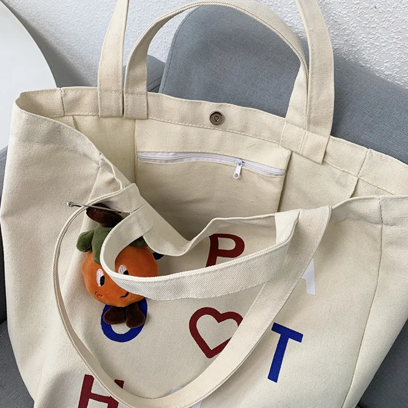 New Korean Canvas Bag Female Class College Student Large Capacity Book Tote Bag One Shoulder Canvas Bag