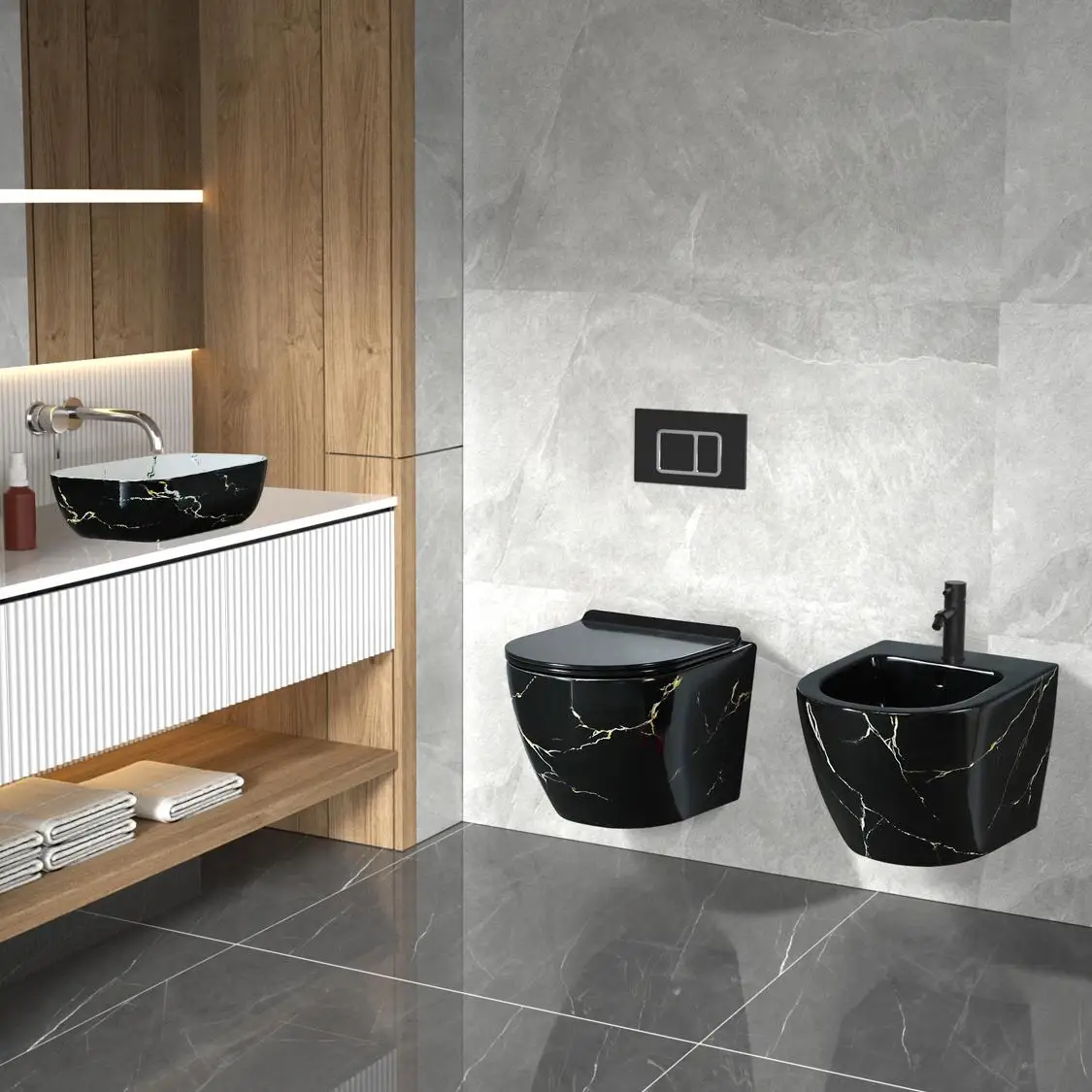 Ceramic luxury design bathroom sanitary ware european wall hung wc bathroom suites bidet modern toilet set