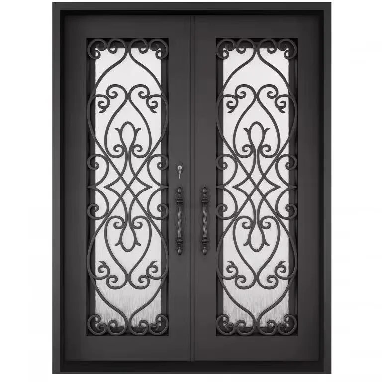 DERCHI European Luxury Style Tempered Glass Exterior Other Main Doors Double Security Front Entry Wrought Iron Doors For Houses