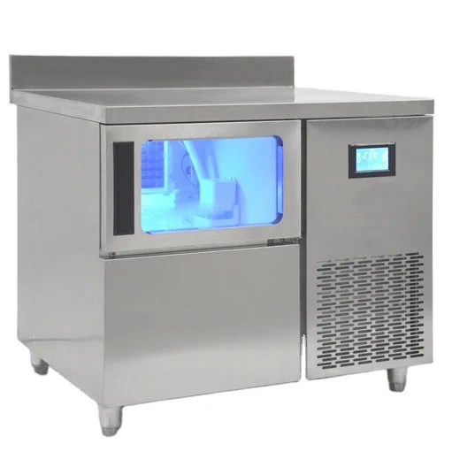 Bar counter blue light ice maker commercial stainless steel console milk tea shop cube ice automatic ice maker