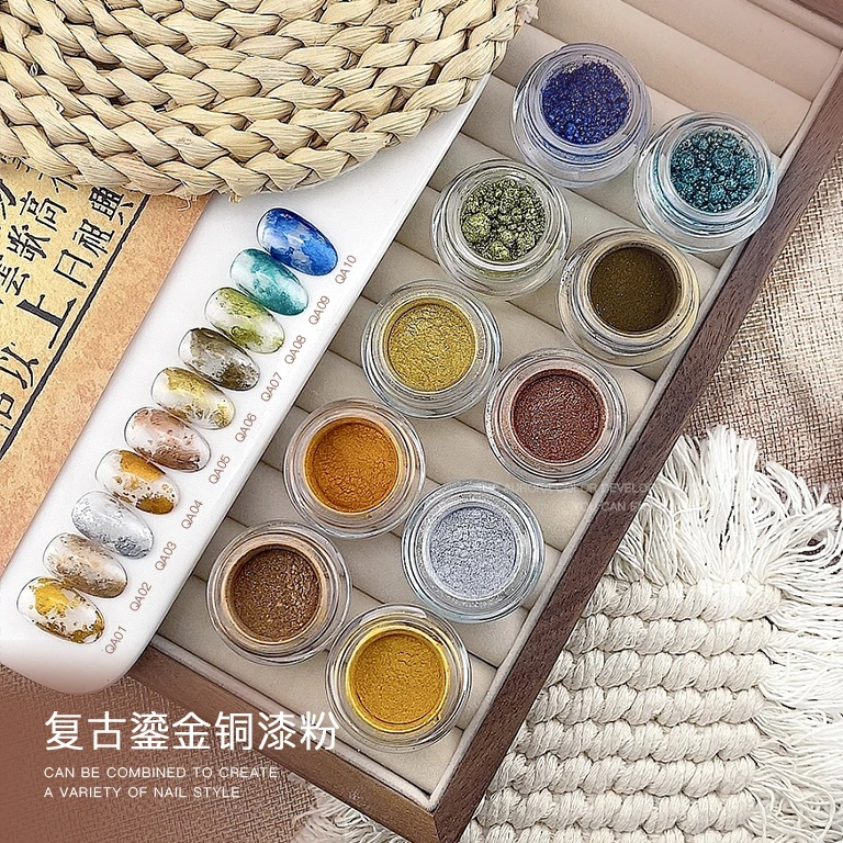 Nail Art Retro Gilded Copper Lacquer Powder 10 Colors Glitter Mirror Powder Nail Decoration Powder for Ladies
