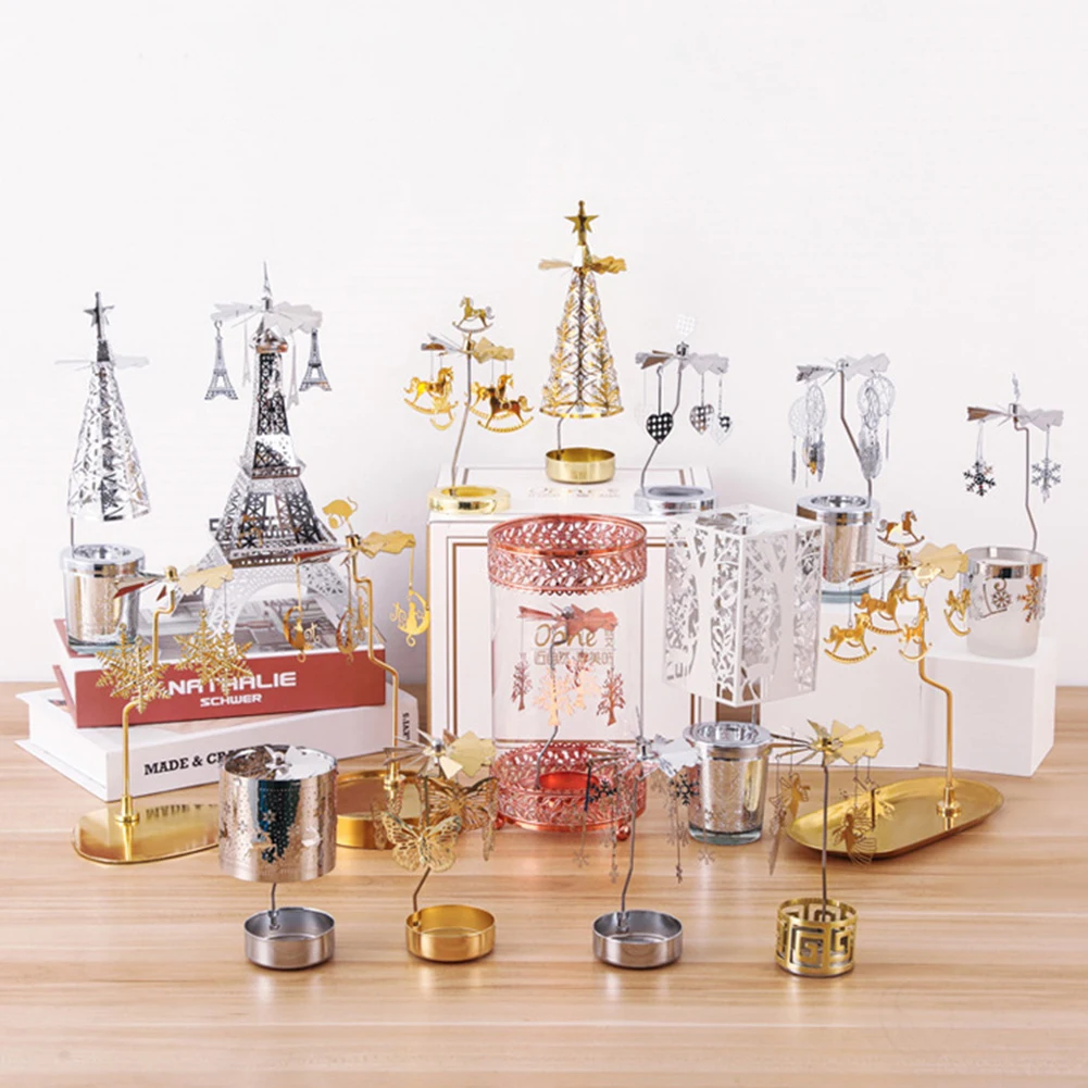 New Design Fashionable Decoration, Metal Tray Candlestick Spinning Rotating Tealight Candle Stand Holder/