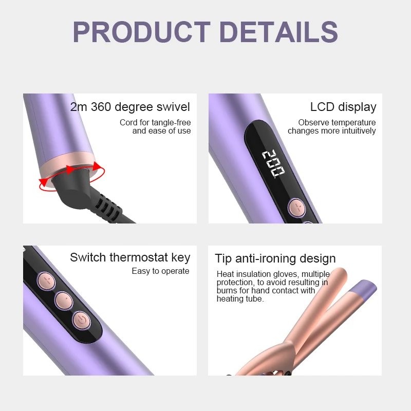 New product hair curler ceramic hair care barrels electric rotating curling iron curling wand with LCD display