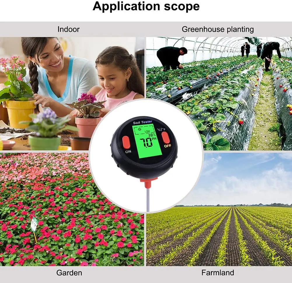 Multifunction Digital 5 in 1 Soil PH Meter Moisture/Temperature/Sunlight/Humidity Soil Detector with LCD Backlight