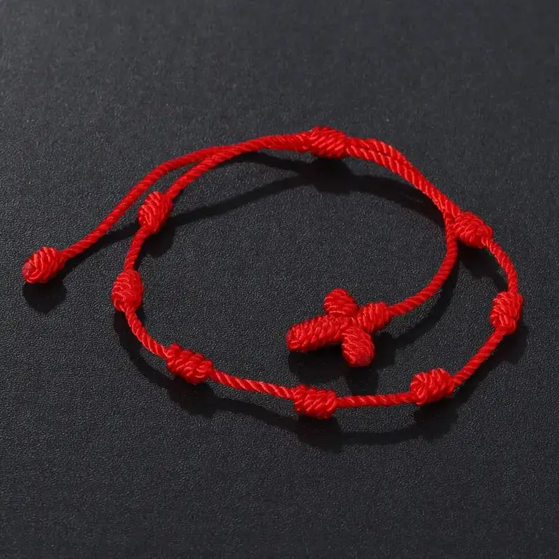 New design Christian 7 Rope Knot Cross bracelet Color Woven adjustable Energy Shelter Lucky Red String bracelet