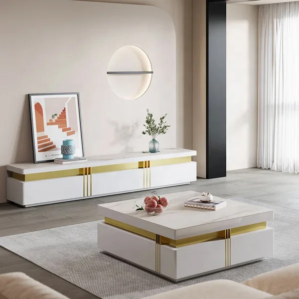 Настольная Подставка для телевизора NOVA White Muebles со спеченным камнем развлекательного центра медиаконсоли шкаф хранения гостиной