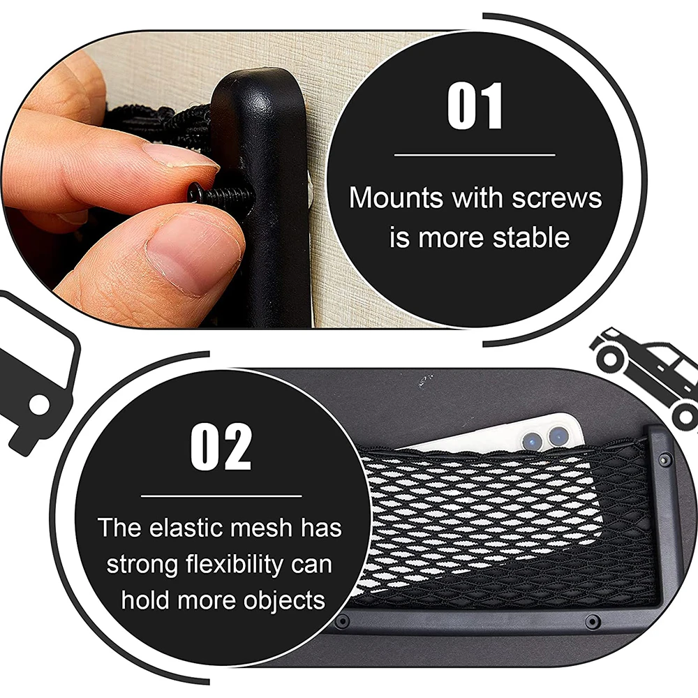 ABS Plastic Frame Car Storage Net Bag Phone Car Mesh Net Holder RV Storage Boat Cargo Pocket Organizer Framed Pocket with Screws