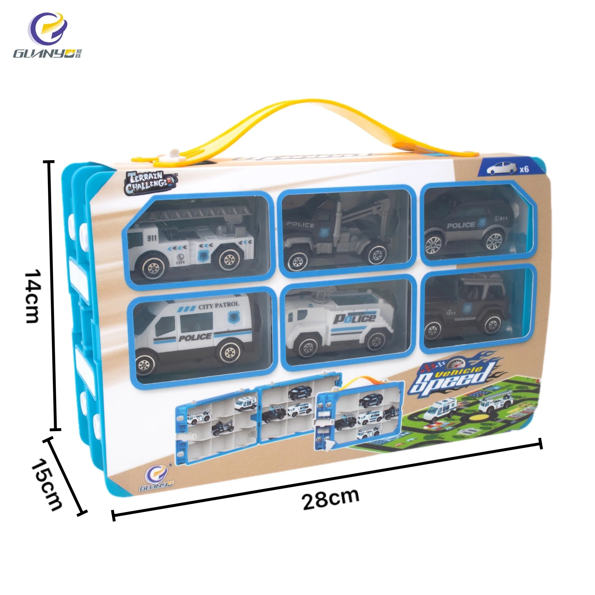 New Design Wholesale Mini Military Interesting Cartoon Police Car Toys Cute Truck Model Set With Map 6 in 1 For Kids Gift