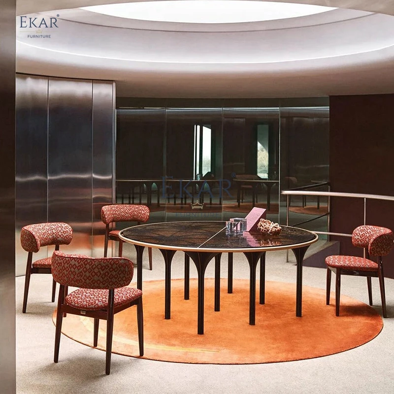 Elegant Modern round Dining Table Sturdy Metal Base & Glass Top for Home Villa Hotel Kitchen Dining Room Furniture