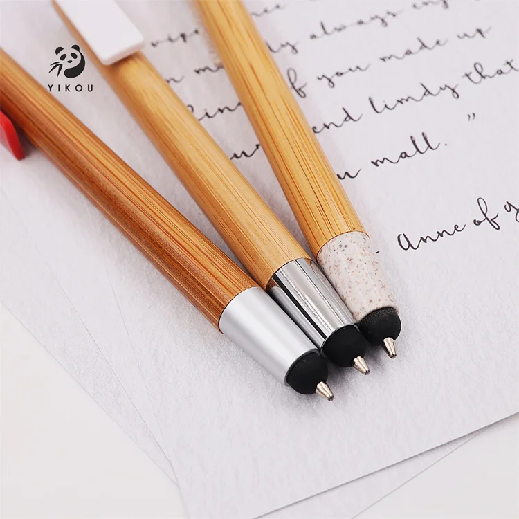 Eco Friendly Bamboo wood pen with Logo customization promotional pen wheat straw touch Stylus ballpoint pen