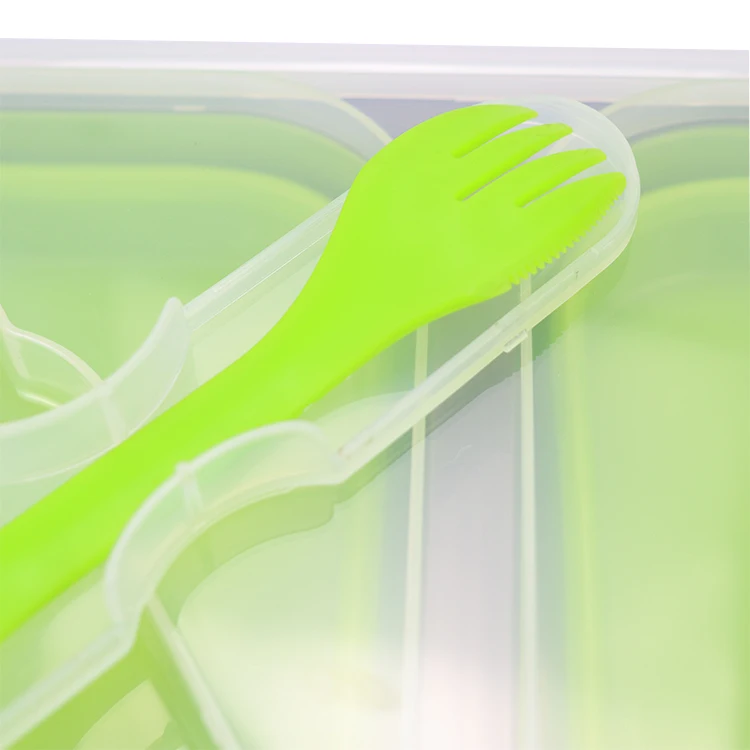 Use in microwave refrigerator Leak-proof collapsible silicone lunch box with compartments and acutlery