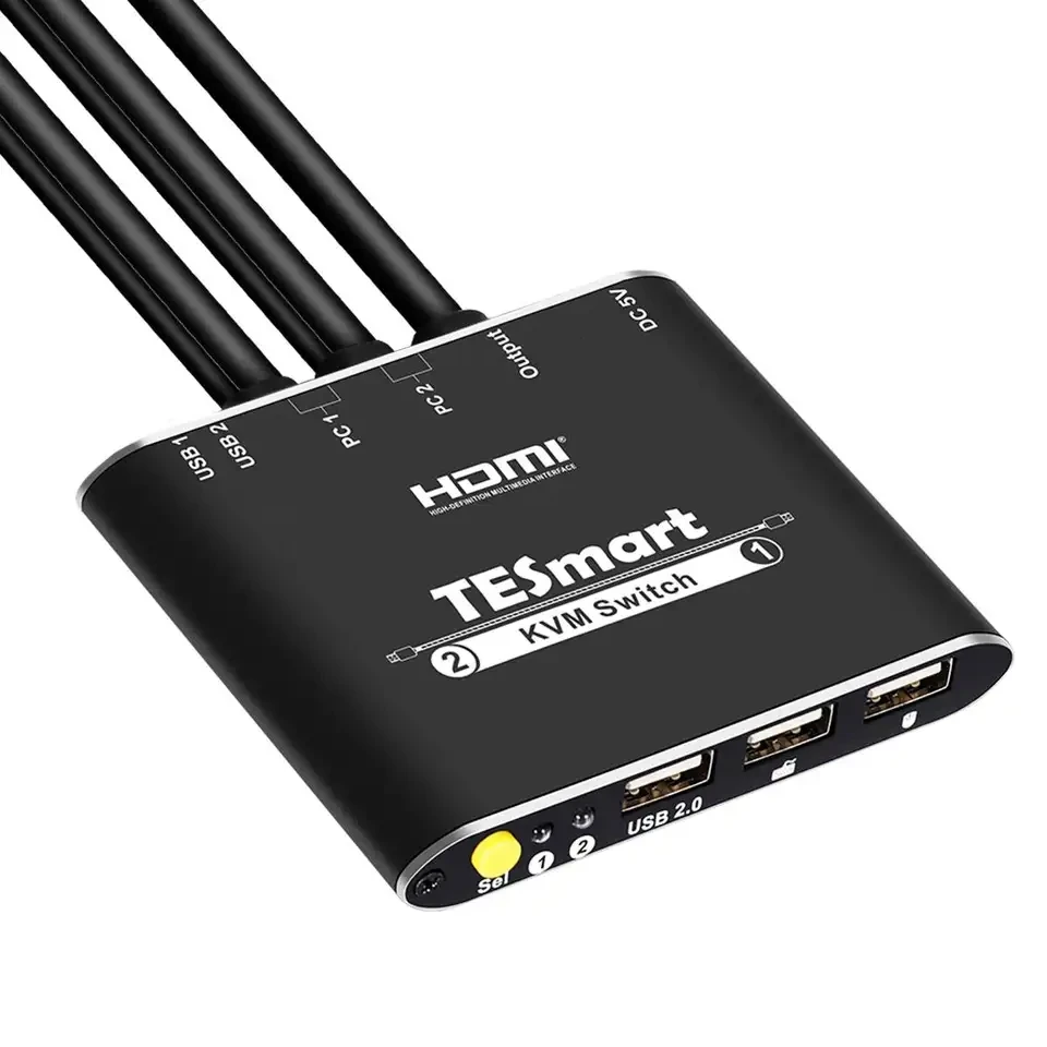 TESmart KVM Switch  2 Port Video Sharing Adapter 2 in 1 out  USB 2.0  4K@30H KVM Switches for 2 PC Computer