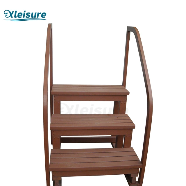 Polystyrene Foaming Material Rectangular Brown Color 3-Tier Swim Spa Step With Handrail