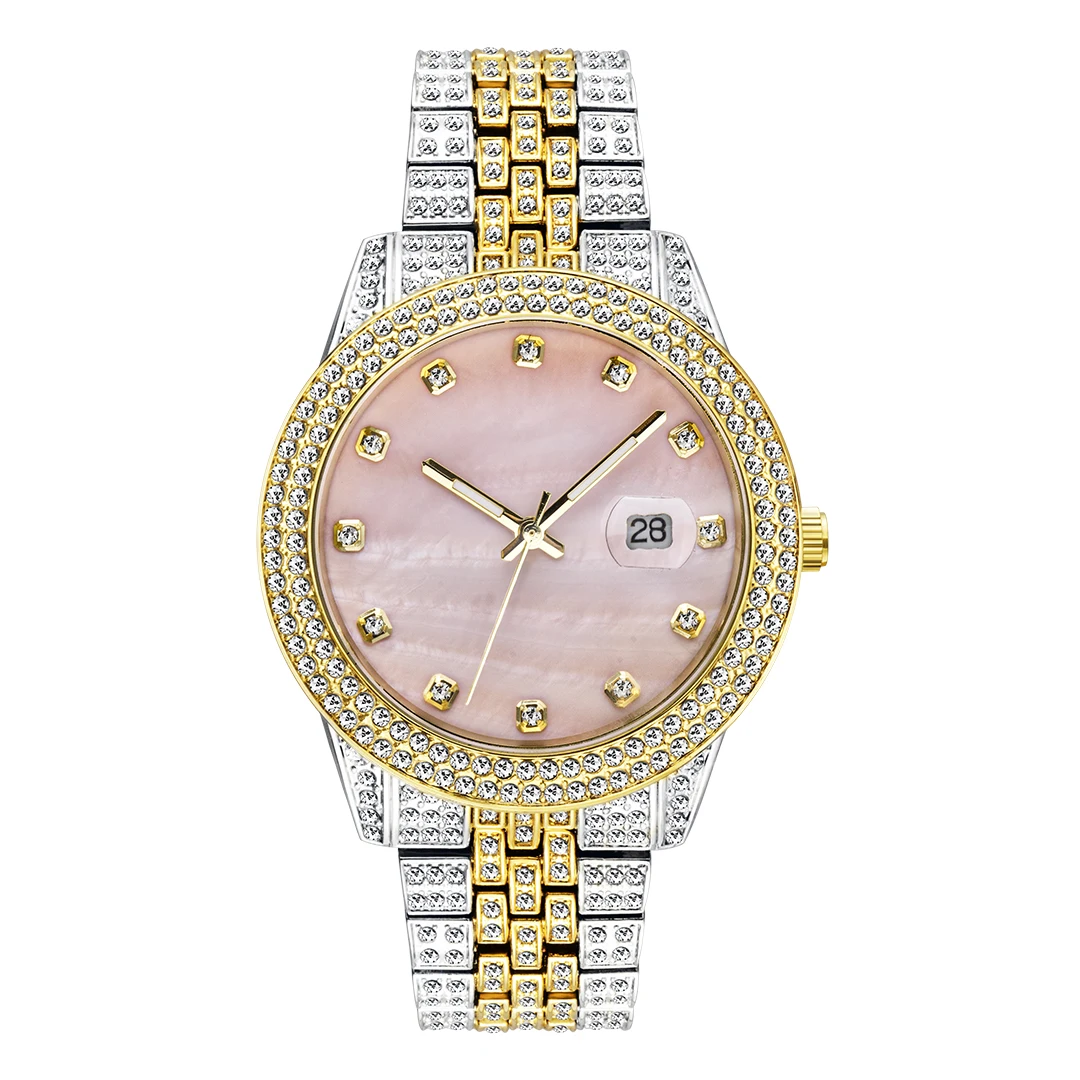New Iced Out Watch Bling Bling Watch Quartz Gold Hip Hop Wrist Watches With Micro Pave Cz Stainless Steel Wristband Clock Hours