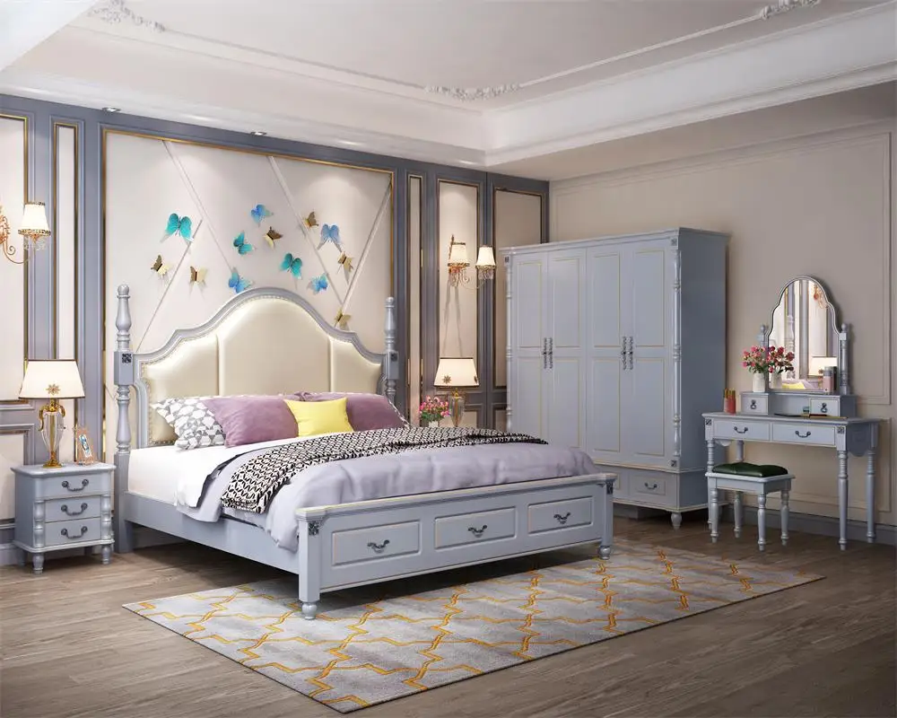 Luxury Design  Bed European Classic Royal Luxury Golden Wooden Bed Deluxe double bed