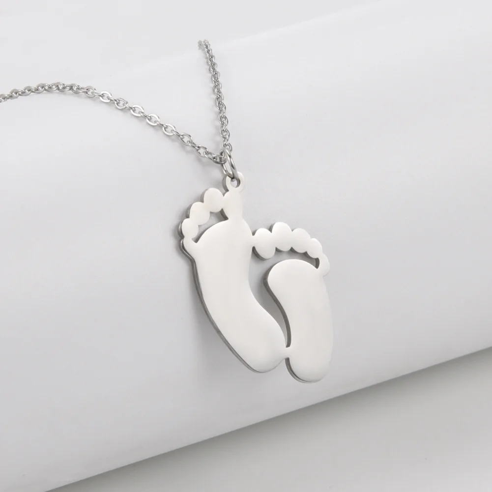 DIY Engraving Jewelry Silver Gold Plated Foot Necklace Stainless Steel Double Footprint Pendant Necklace for Baby