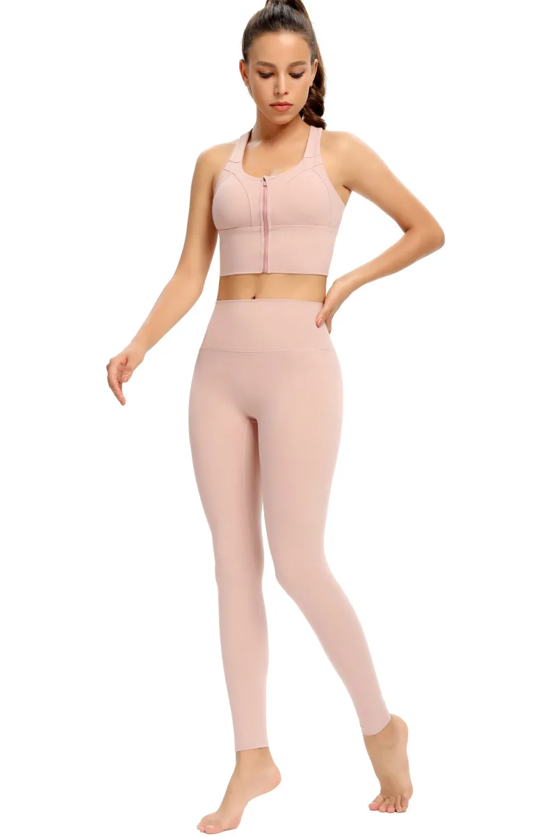 Женская обувь; Лидер продаж; Трансграничной застежка-молния Йога костюм для спортивная одежда комплект с высокой талией Йога брюки спортивная одежда комплект из 2 предметов