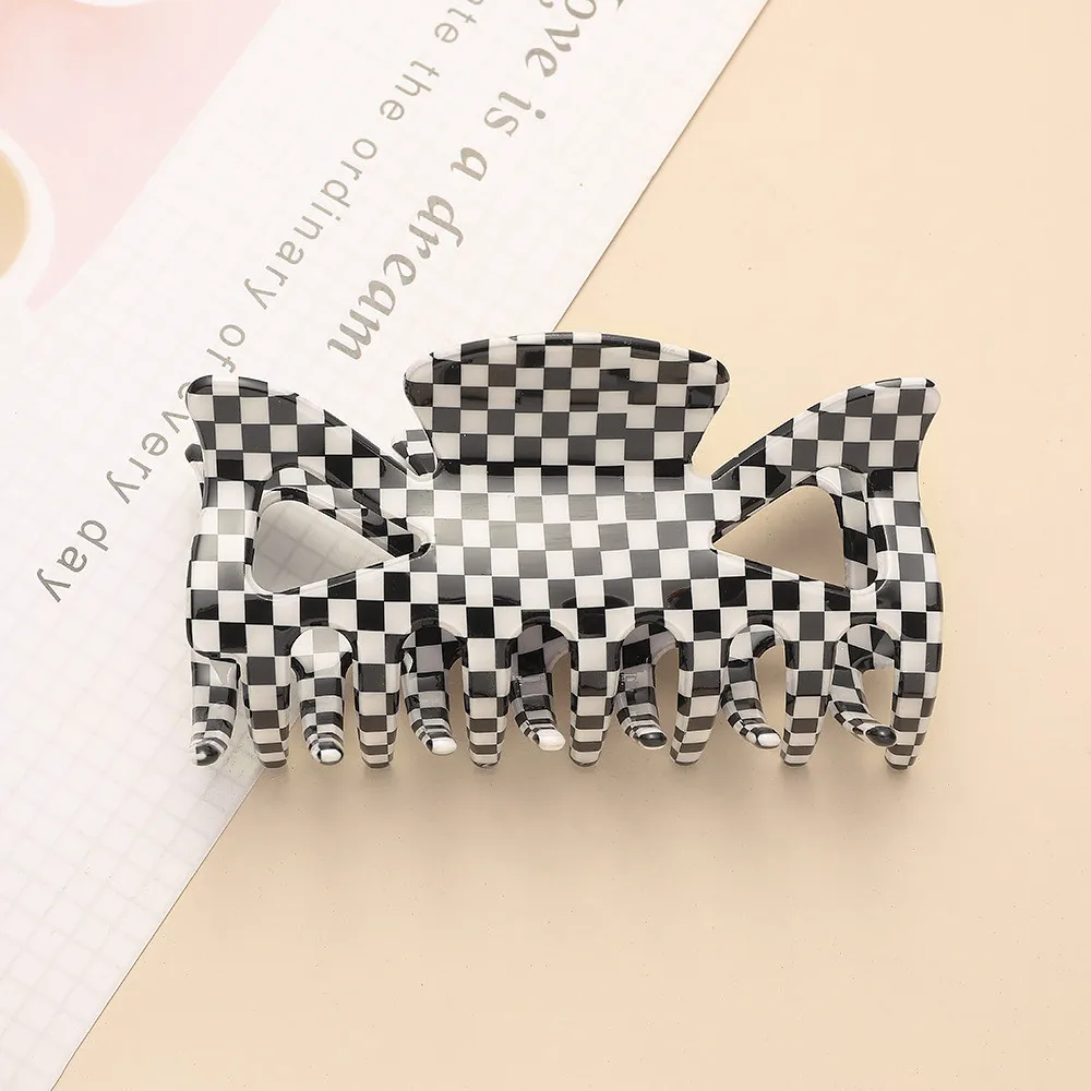 New Ins Large Multicolor Checkerboard Grid Square Semicircle Acetate Hair Clip Claw Hair Women Hair Accessories