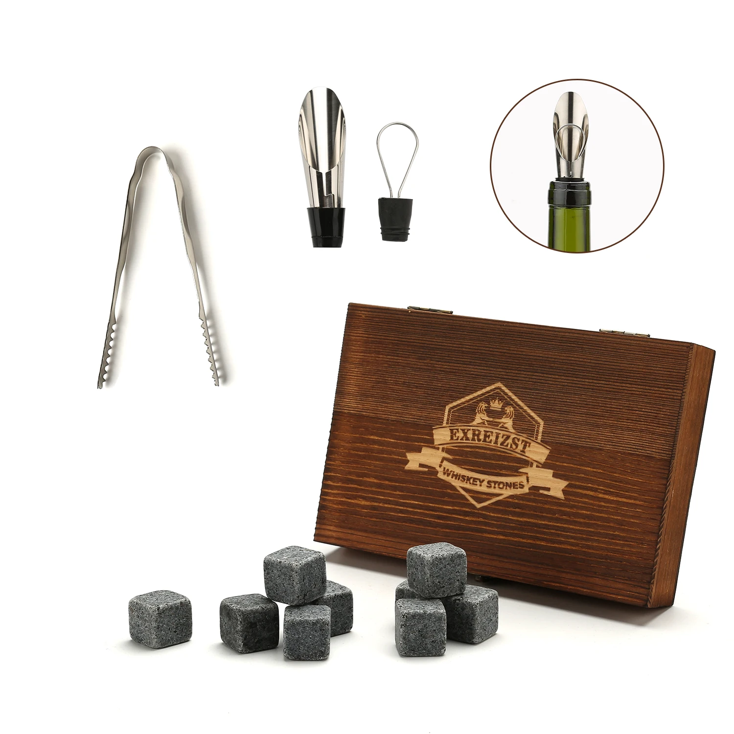 Reusable Whiskey Chilling Stones Gift Set Granite Ice Cube With Wooden Box