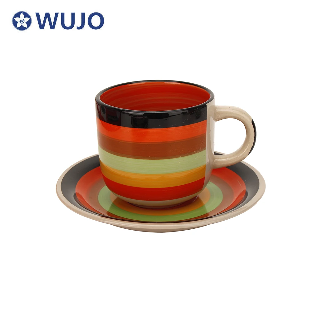 Cheap Ceramic Cup and Saucer 12pcs Hand Painted Stoneware Tea Cups & Saucers