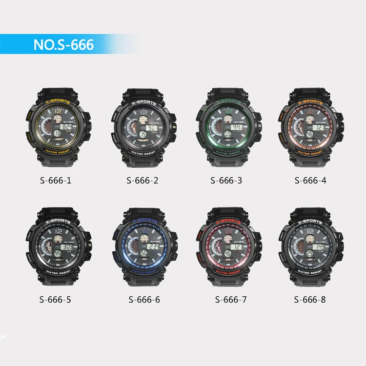
Sanse S-666 Cheap Factory Price Fashion Stainless Steel Back Water Resistant Sport Digital Men Watch 