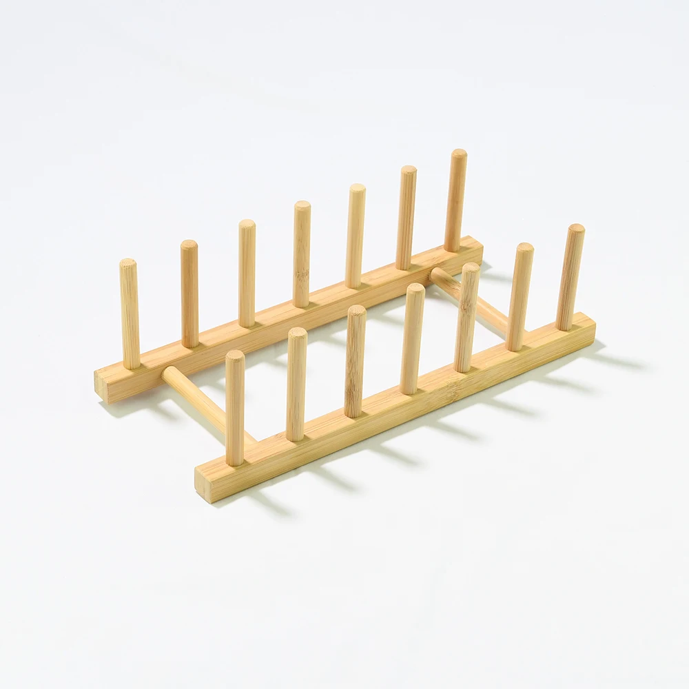 Ethink Hot Sale Natural Bamboo Bowl Plate Cup Display Tableware Organizer Holder Storage Rack For Home Kitchen