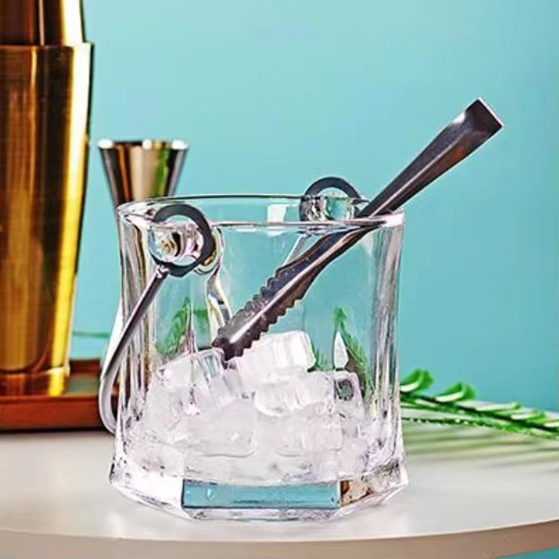 Wholesale Small Glass Transparent Classic Glass Ice Bucket with Tongs