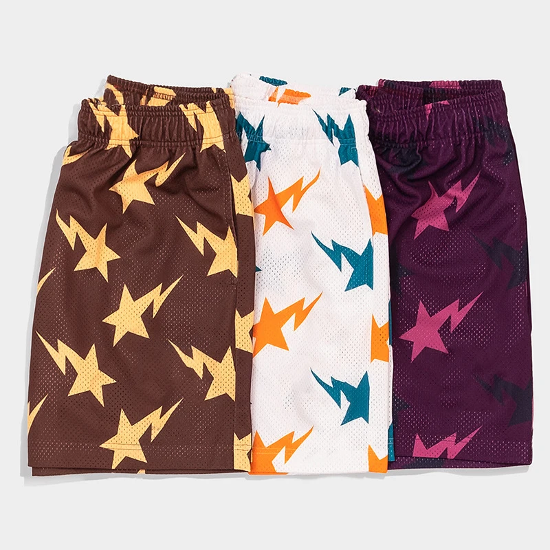 Базовые баскетбольные сетчатые шорты со звездным принтом, повседневные сетчатые шорты средней длины с эластичным поясом на заказ