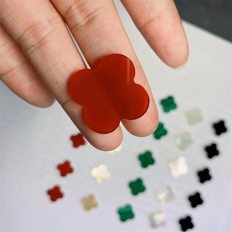 Wu Zhou Wholesale Natural Malachite  Agate  Tiger eyes Stone Mother Of Pearl Clover Four Leaf Clover Stone for Jewelry Making