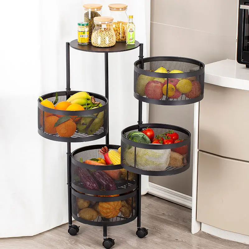 Bathroom Rotating Shelf 2/3/4/5 Tier Kitchen Fruit Vegetable Multipurpose Storage Rack With Wheels