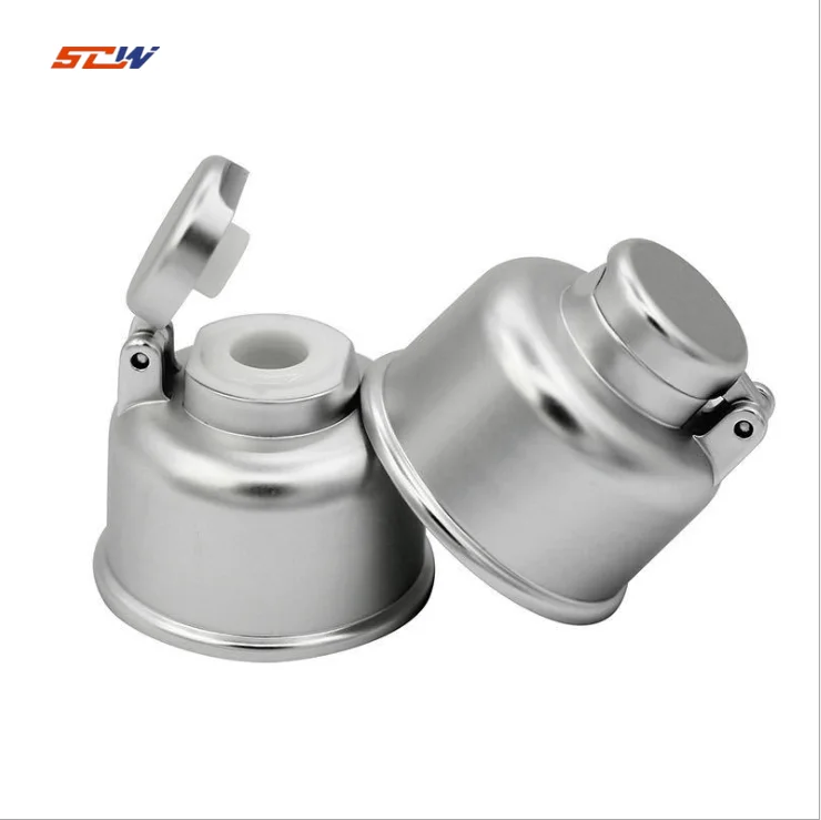 Cosmetic 24mm Size PP Plastic Lid Electroplating Aluminium Bell Shape Cap Flip Top Lid