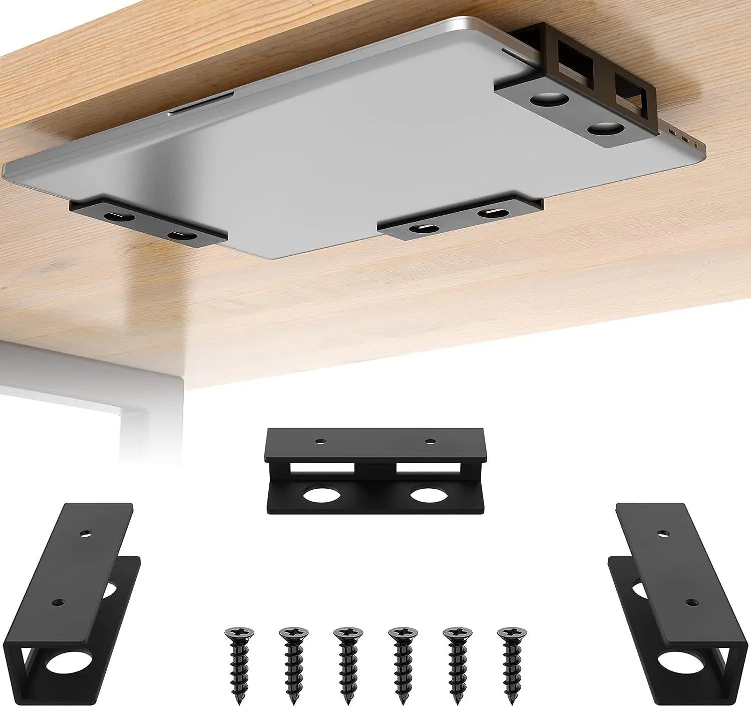 3 PCS Under Desk Laptop Mount with Anti-Scratch Felt Board Under Desk Laptop Holder Tray