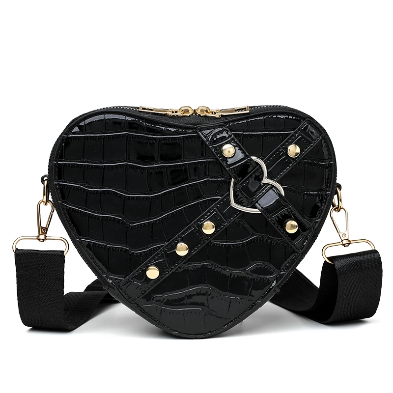 Fashion Trendy Luxury Bags Women Handbags Leather Rivet Purse Heart Shape Punk Style Gothic Ladies Crossbody Bag