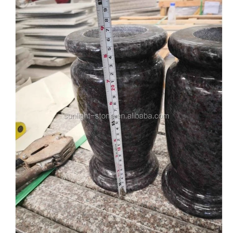cheap small Bahama Blue granite cemetery flower vases for graves tombstone monument