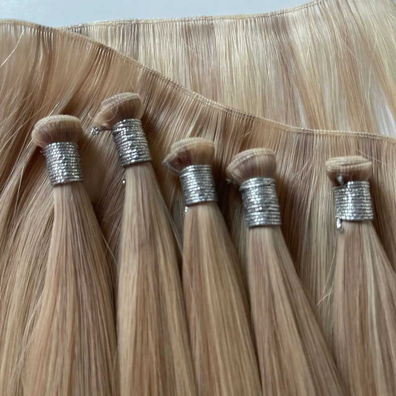 Genius wefts double drawn virgin full cuticle intact human hair Manufacturer Unprocessed Russian hair hand tied weft 2.0 12a