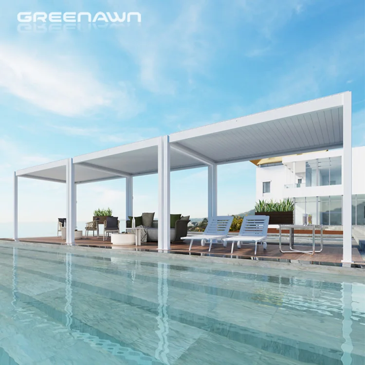 Swimming Pool SPA Waterproof Roof Sustainable Aluminum Motorized Garden Pergola Swing Sun Shade Sail Automated