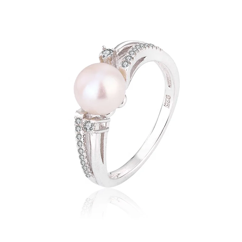 Kammy 7.5-8mm Luxury Jewelry Freshwater Pearl 925 Silver Adjustable Minimalist Wedding And Engagement Rings For Women