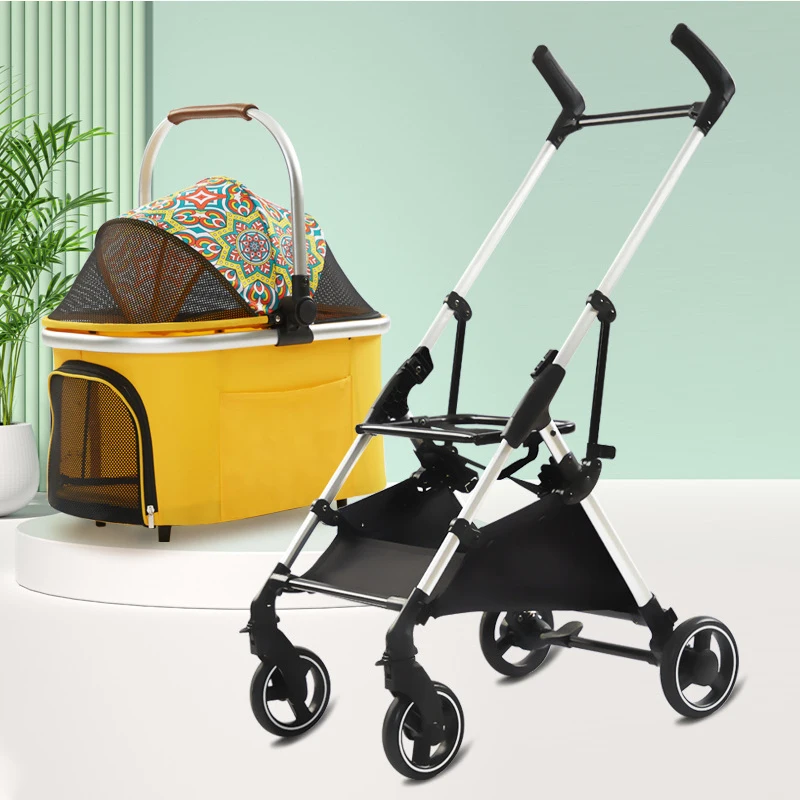 Pet Dog Stroller Luxury 4 Wheels Pet Stroller Folding Travel Carrier Easy One-Hand Fold Luxury Pet Dog Stroller