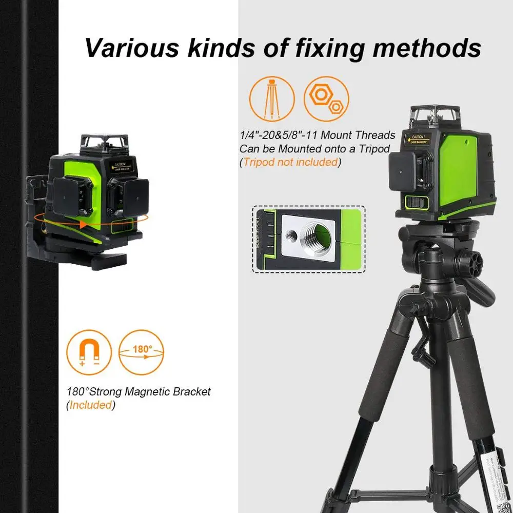 Pro Huepar OSRAM Rechargeable GF360G,Multi line Outdoor Pulse Mode,Green Beam 3D 12 Cross Line Rotary Land Nivel Laser Level