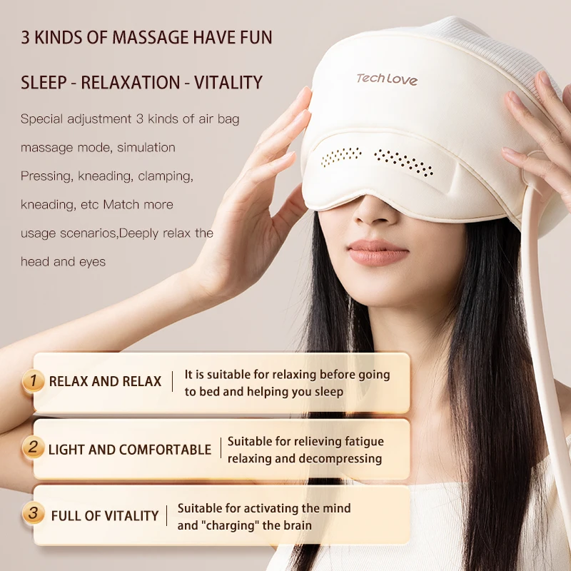 Tech Love Relieve Stress Intelligent Vibrating Electric Smart Head Eye Care Massager Heat Compression Eye Massager Equipment