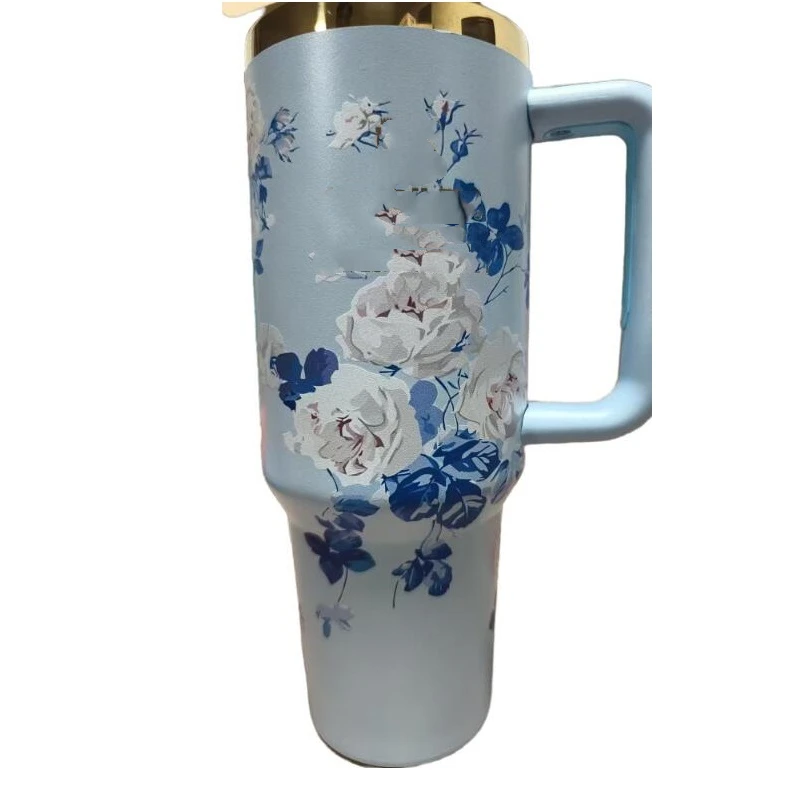 Flowers designs 40oz  water mug cups with straw designer 40 oz  straw cup tumbler