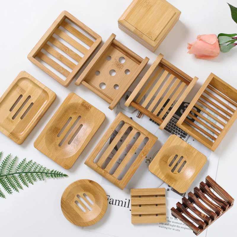 Bamboo Wooden Soap Dishes for Bathroom/Shower Bar Soap Holder with Self Draining Tray Natural Waterfall Drain Soap Saver