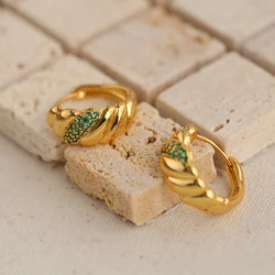Delicate women earrings hoops thick small vintage 18k gold plated huggie round white  green zirconia jewelry hoop earrings