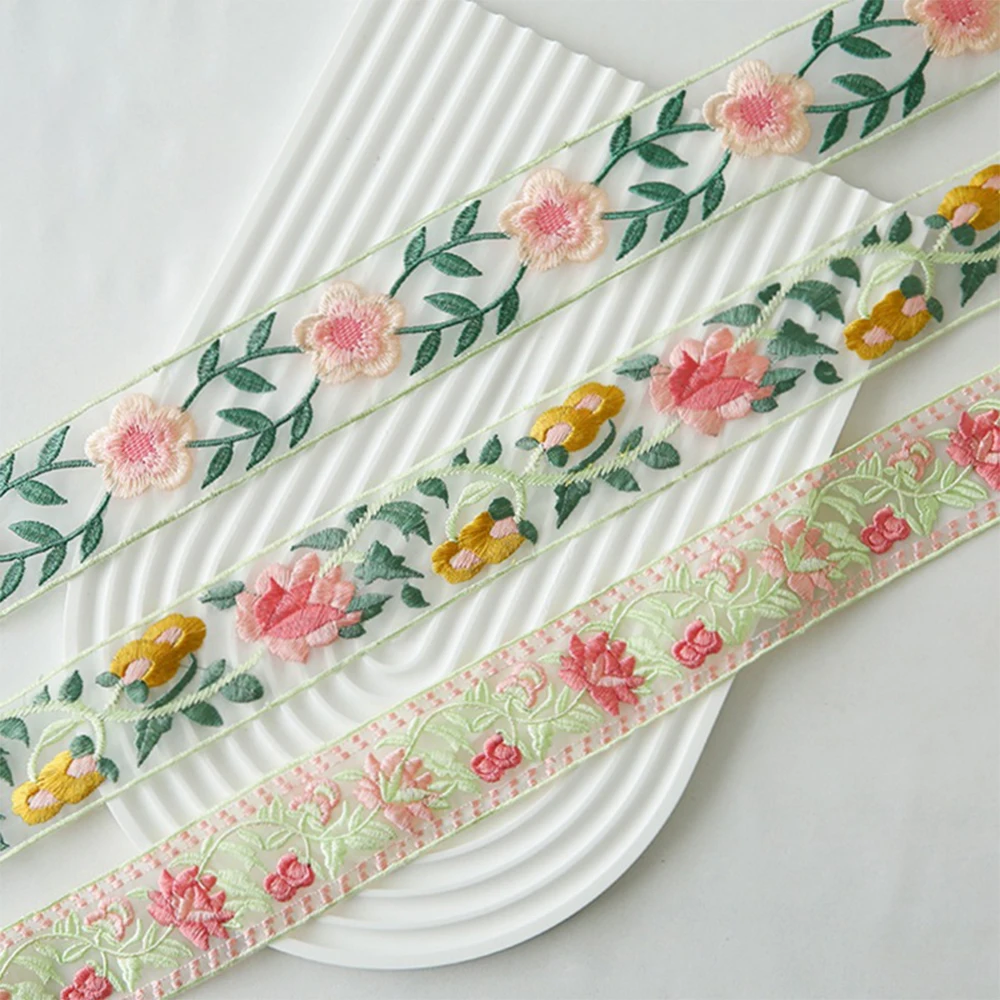 INUNION 38MM Chinese Embroidery Applique Flower Wrapping Paper Embroidered Ribbon