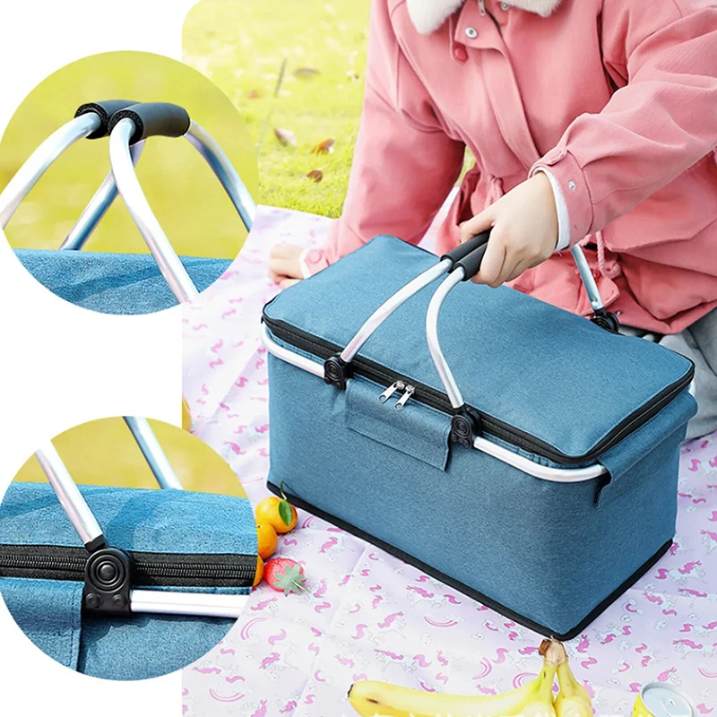 Custom Premium Durable Thickened Picnic Basket Set Foldable 4 Person Wine Insulated Picnic Basket- Perfect for Outdoor Picnic