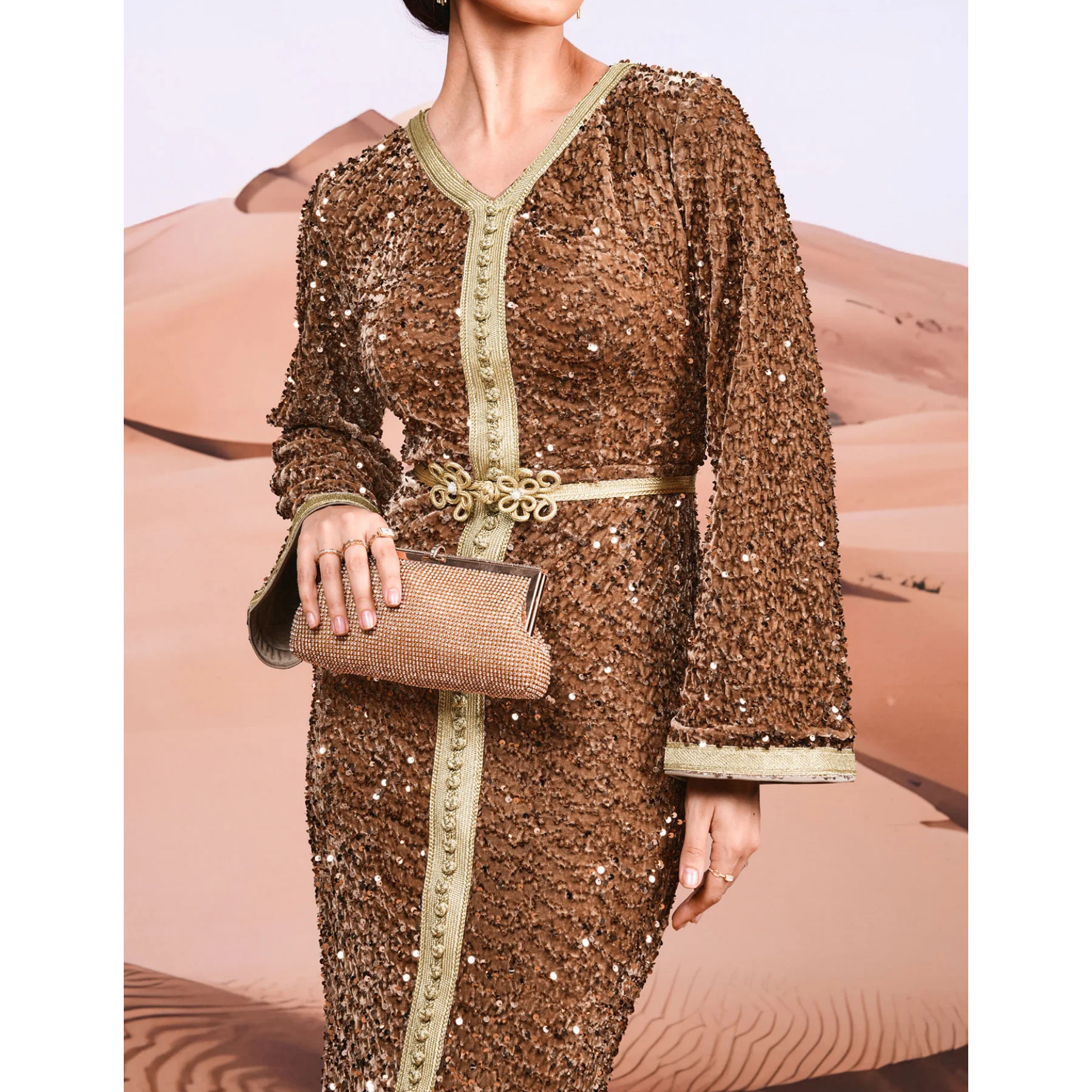 Long Sleeve Split Maxi Sequin Hijab Arabic Istanbul Moroccan Turkish Dubai Muslim Modest Evening Dresses for Women