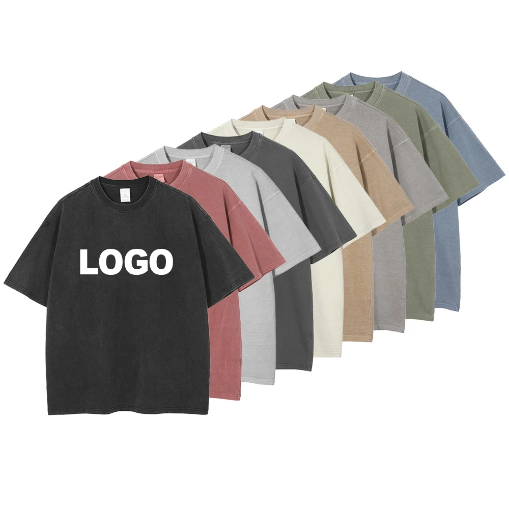 In Stock DTG Screen Printed Hip Hop Streetwear Plus Size Acid Wash Vintage Unisex 250gsm 100% Cotton T Shirt With Custom Logo