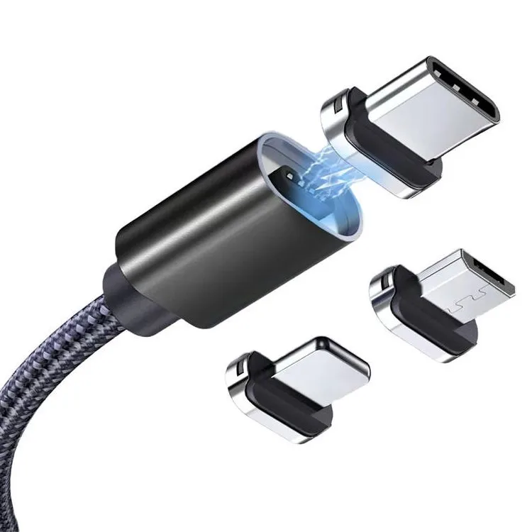 3A Fast Charging Nylon Braided LED Magnetic USB Cable 3 In 1 Magnetic Cable 1 Meter Micro Usb Type C Date Charging Cable