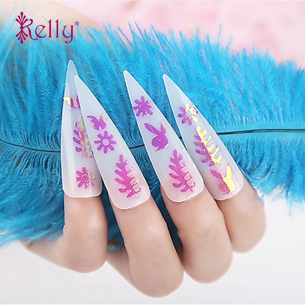
3D Magic Leaf Aurora Mirror Effected Nail Glass Foil Pieced Adhesive Stickers For Nail Art Decals 