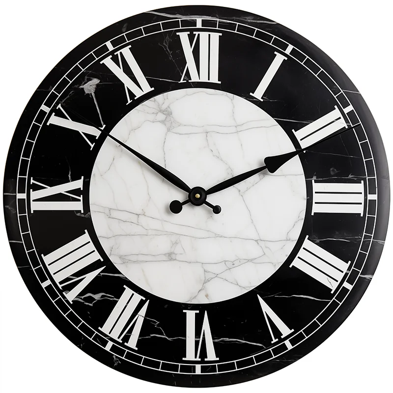 Modern style marble fashion tempered glass clock, popular in Chinese factories large decorative wall clock